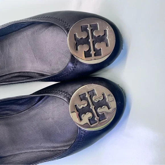 Tory Burch Black Flats with Gold Logo - Picture 9 of 9